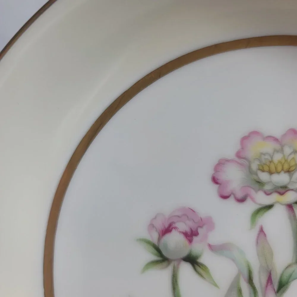 FOUR Mikado Harmony Coupe Soup Bowls Cream Rim Pink Floral Center